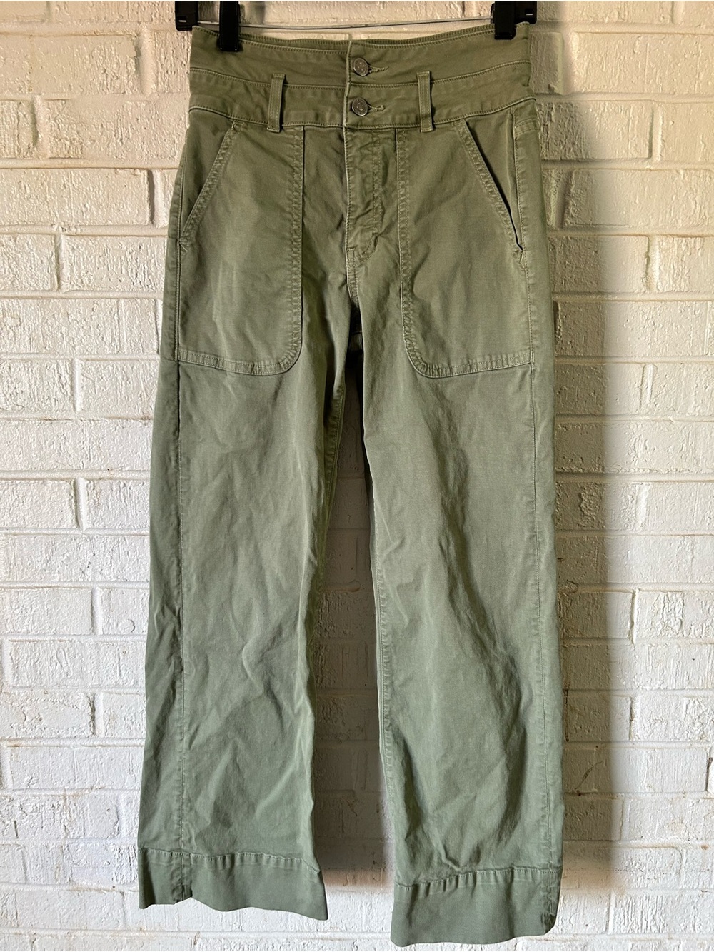 Veronica Beard Jeans Clover Wash 26” Waist 2 Button Fly Ankle Utility Army Green